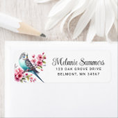 Mooie Budgie met Roze Bloemen Retouradres Etiket (Insitu)
