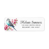 Mooie Budgie met Roze Bloemen Retouradres Etiket (Voorkant)