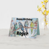 Mooie Budgies Budgerigars Gom Bloesem Mannen Kaart (Gele Bloem)