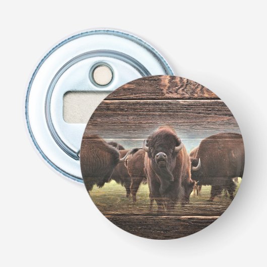Mooie Buffalo Herd Button Flesopener (Voorkant)