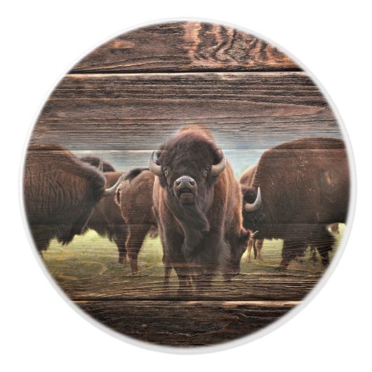 Mooie Buffalo Herd Keramische Knop (Voorkant)