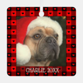 Mooie Buffalo Plaid Hartjes Aangepaste Hond Dier K Metalen Ornament (Voorkant)