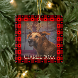 Mooie Buffalo Plaid Hartjes Custom Hond Dier Kerst Keramisch Ornament