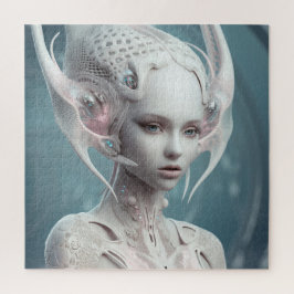 Mooie buitenaardse vrouw in het wit legpuzzel