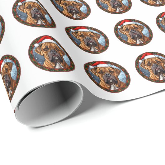Mooie Bull Mastiff Dog Kerstpatroon Cadeaupapier (Rol Hoek)