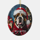 Mooie Bulldog met Santa Hat Keramisch Ornament (Rechts)