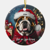 Mooie Bulldog met Santa Hat Keramisch Ornament (Voorkant)