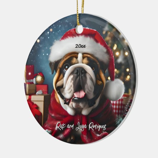 Mooie Bulldog met Santa Hat Keramisch Ornament (Links)