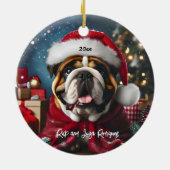 Mooie Bulldog met Santa Hat Keramisch Ornament (Achterkant)