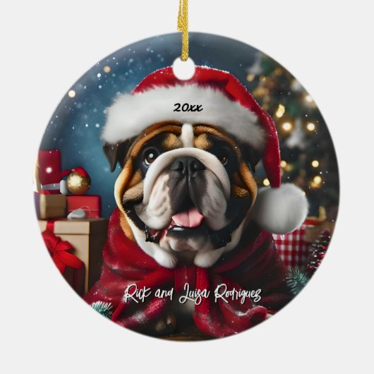 Mooie Bulldog met Santa Hat Keramisch Ornament (Achterkant)