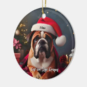 Mooie Bulldog met Santa Hat Keramisch Ornament (Links)