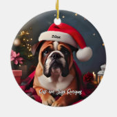 Mooie Bulldog met Santa Hat Keramisch Ornament (Achterkant)