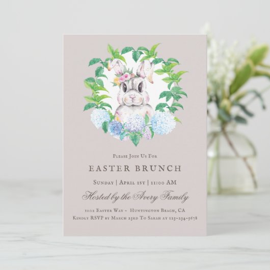 Mooie Bunny Floral Wreath Easter Brunch Kaart (Staand voorkant)