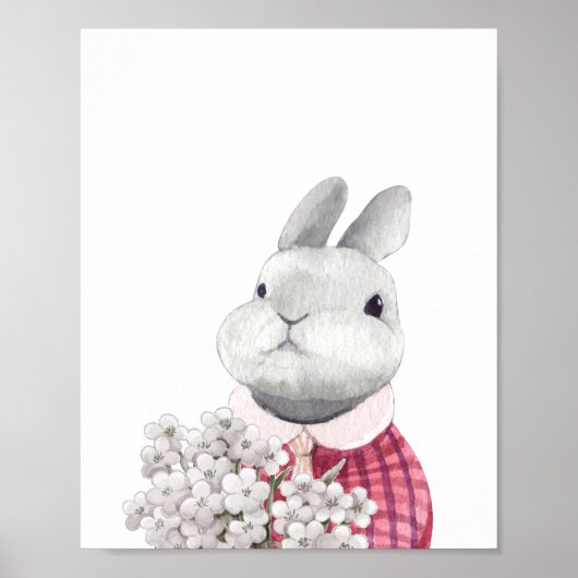 Mooie Bunny Flower Holding Woodland kwekerij Decor Poster (Voorkant)