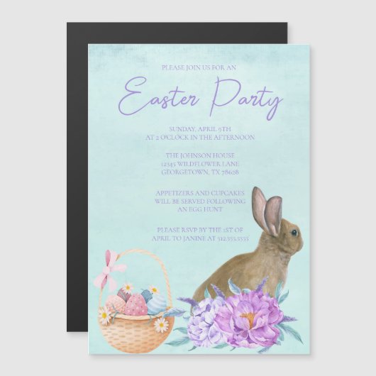 Mooie Bunny Rabbit pasta Floral Paasfeest Magnetische Uitnodiging (Voorkant / Achterkant)