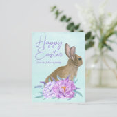 Mooie Bunny Rabbit Pastel Floral Happy Pasal Briefkaart (Staand voorkant)