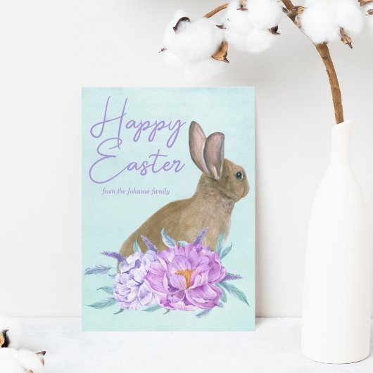 Mooie Bunny Rabbit Pastel Floral Happy Pasal Feestdagenkaart