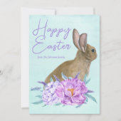 Mooie Bunny Rabbit Pastel Floral Happy Pasal Feestdagenkaart (Voorkant)