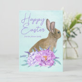 Mooie Bunny Rabbit Pastel Floral Happy Pasal Feestdagenkaart (Staand voorkant)