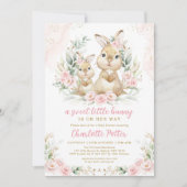 Mooie Bunny Roze Bloemige Eucalyptus Baby Shower Kaart (Voorkant)