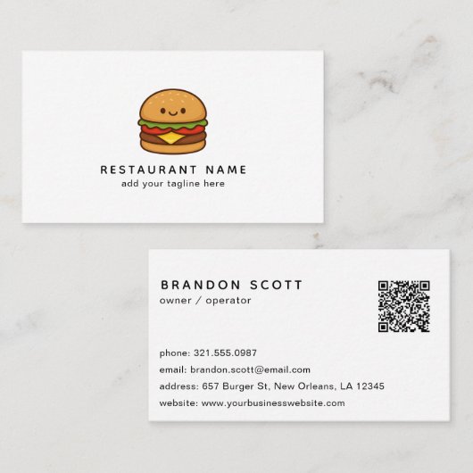 Mooie Burger QR Code Restaurant Visitekaartje (Voorkant / Achterkant)