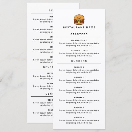 Mooie Burger Restaurant Menu (Voorkant / Achterkant)