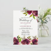 Mooie Burgundy Deep Red Floral Wedding Invite Kaart (Staand voorkant)