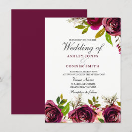 Mooie Burgundy Deep Red Floral Wedding Invite Kaart