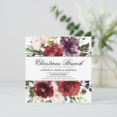 Mooie Burgundy Red Floral met kerst Brunch Kaart (Staand voorkant)