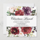 Mooie Burgundy Red Floral met kerst Brunch Kaart (Voorkant)