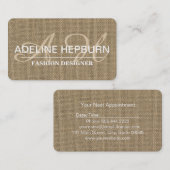 Mooie,  Burlap Afspraak Monogram Afsprakenkaartje (Voorkant / Achterkant)