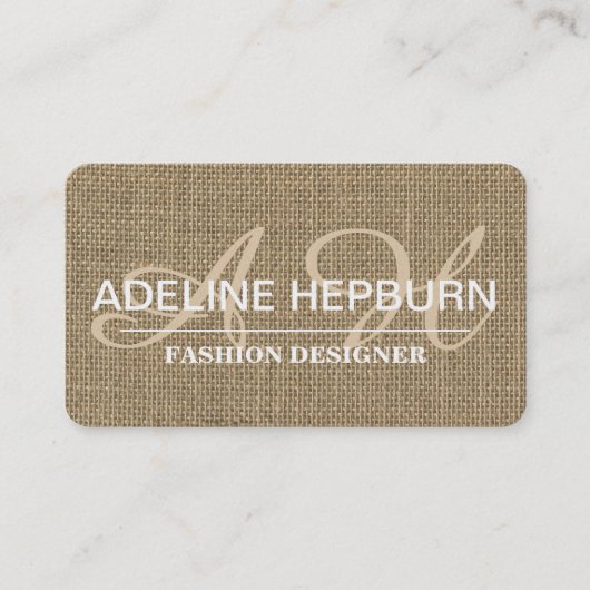 Mooie,  Burlap Afspraak Monogram Afsprakenkaartje (Voorkant)