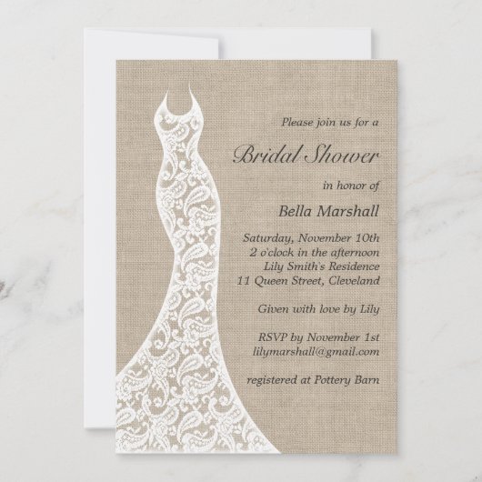 Mooie Burlap Bridal Shower-uitnodiging Kaart (Voorkant)