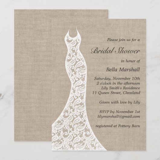 Mooie Burlap Bridal Shower-uitnodiging Kaart (Voorkant / Achterkant)