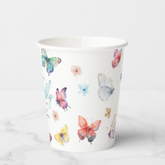 Mooie Butterflies Girlfeest Papieren Bekers (Links)