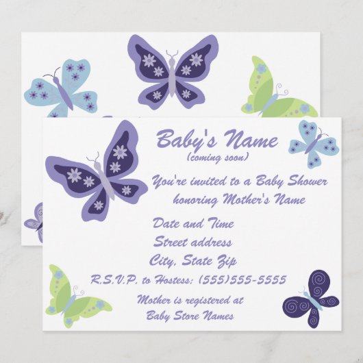 Mooie Butterfly Baby Shower-uitvindingen Kaart (Voorkant / Achterkant)