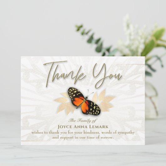 Mooie Butterfly Foto 5x7 Sympathie Hartelijk dank Kaart (Staand voorkant)