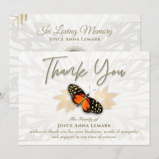 Mooie Butterfly Foto 5x7 Sympathie Hartelijk dank Kaart (Voorkant / Achterkant)