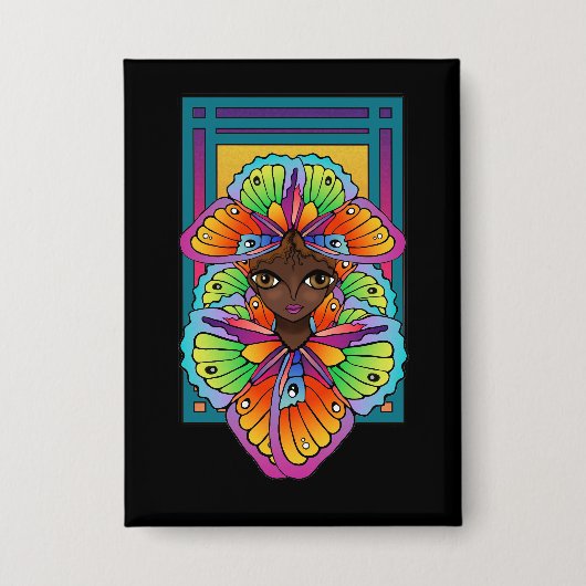 Mooie Butterfly Girl Custom-Cut Vinyl Sticker Button (Voorkant)
