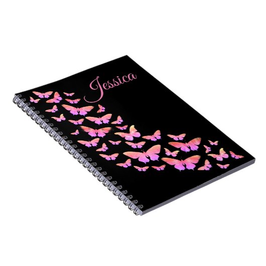 Mooie Butterfly Pattern roze monogram naam Notitieboek (Rechterzijde)