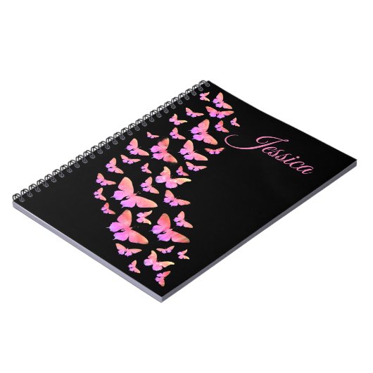 Mooie Butterfly Pattern roze monogram naam Notitieboek (Linkerzijde)