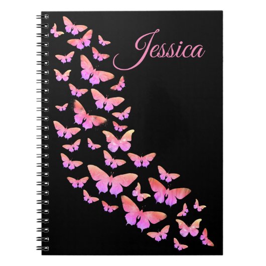 Mooie Butterfly Pattern roze monogram naam Notitieboek (Voorkant)