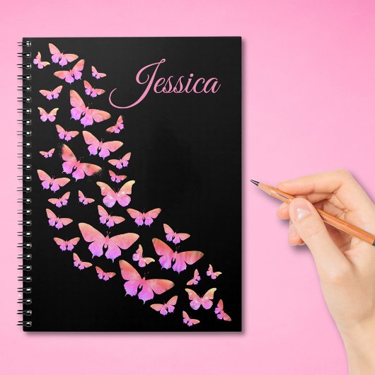 Mooie Butterfly Pattern roze monogram naam Notitieboek