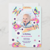 Mooie Butterfly Verjaardag Uitnodiging met Foto (Voorkant)