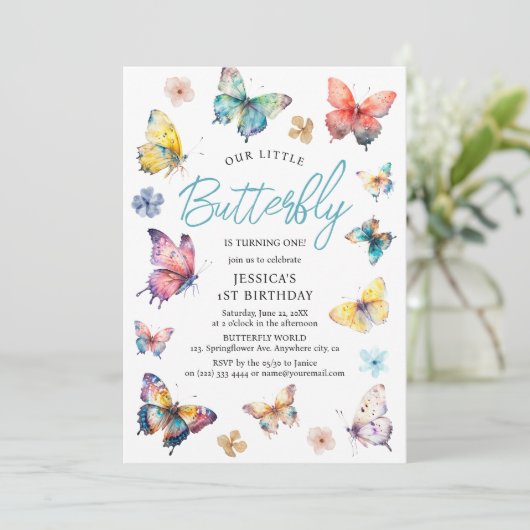 Mooie Butterfly Waterverf Girl's Birthday Kaart (Staand voorkant)