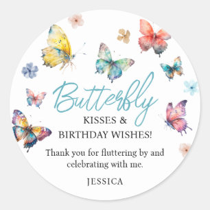 Mooie Butterfly Waterverf Girl's Birthday Ronde Sticker