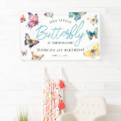 Mooie Butterfly Waterverf Girl's Birthday Spandoek (Insitu)