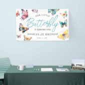 Mooie Butterfly Waterverf Girl's Birthday Spandoek (Beurs)