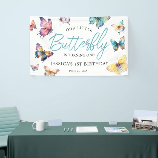 Mooie Butterfly Waterverf Girl's Birthday Spandoek (Beurs)