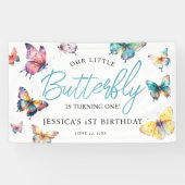 Mooie Butterfly Waterverf Girl's Birthday Spandoek (Horizontaal)